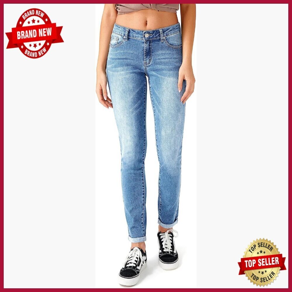 Stretch Skinny Boyfriend Jeans Ripped Distressed Straight Leg Mid Rise